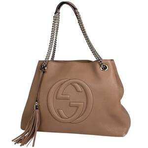 Gucci Soho Chain Shoulder Bag, Tote Bag with Fringe and Interlocking G, Beige...